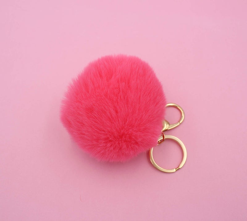 Real Sic Pom Pom Keychain - Faux Fur Fluffy Charm For Women & Girls. Fake Rabbit Key Ring for Backpacks, Purses, Bags or Gifts (Neon Pink) - Image 3